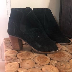 Toms black open toed caged heels